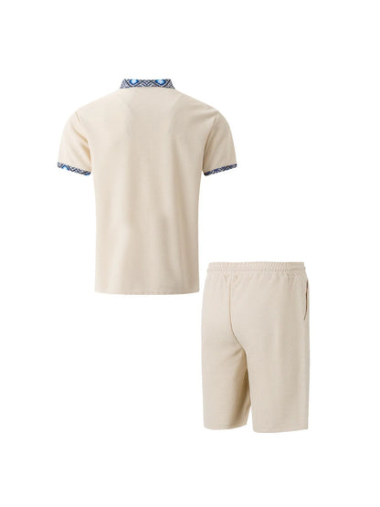 2025 Men's Summer Waffle Knit Short Set – Solid Color Zip-Up Lapel Shirt & Shorts | European & US Style
