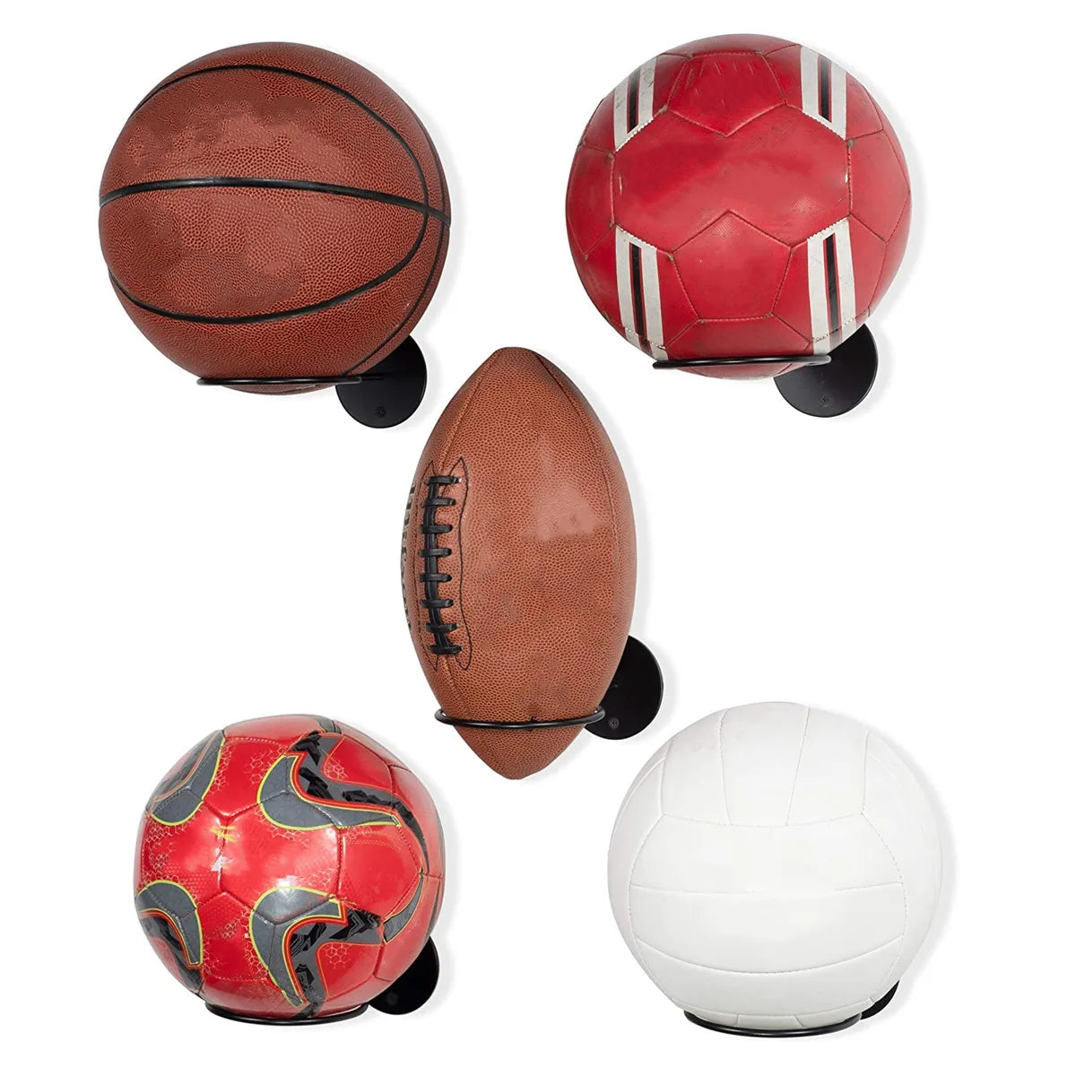 3Pcs Wall-Mount Ball Racks - Iron Storage Display Holders for Basketball, Football, Rugby, and More - Space-Saving Home Decor