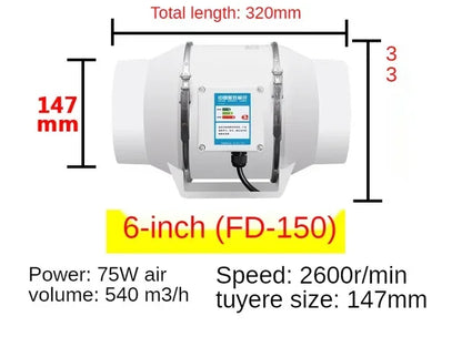 4-Inch 220V Silent Inline Exhaust Fan – Home Bathroom & Kitchen Duct Ventilator