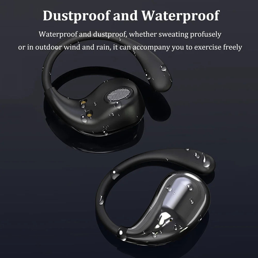Bluetooth 5.4 Ear Hook Headphones – TWS Wireless HiFi Stereo Waterproof Earbuds with LED Display, Touch Control & Long Battery Life