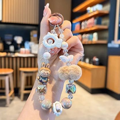 New Rabbit Hairball Beaded Mobile Phone Chain — Cute Cartoon Lanyard & Bag Pendant, Popular Gift Phone Charm for Girls