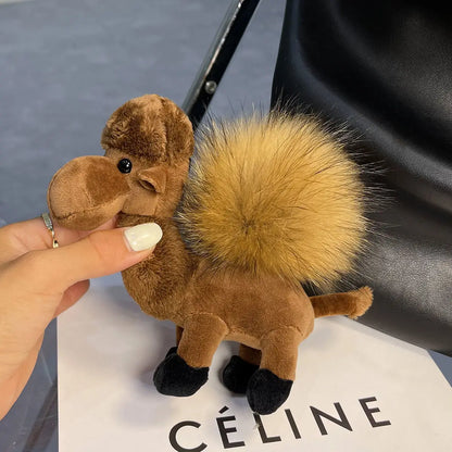 Luxury Furry Camel Keychain – Cute Plush Bag Pendant & Car Key Ring Accessory