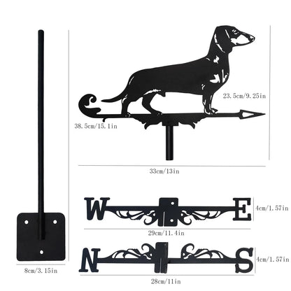 New Metal Dachshund Weather Vane - Standing Decor for Roof, Garden, Yard, Shed, Home, Fence Post