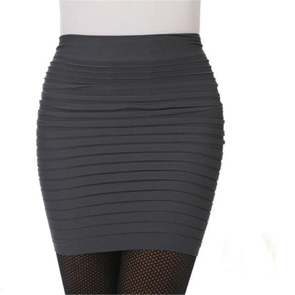 Women’s Summer High Waist Pleated Skirt – Solid Color Elastic Mini Skirt, Slim Draped Pencil Skirt for Office & Sexy Look