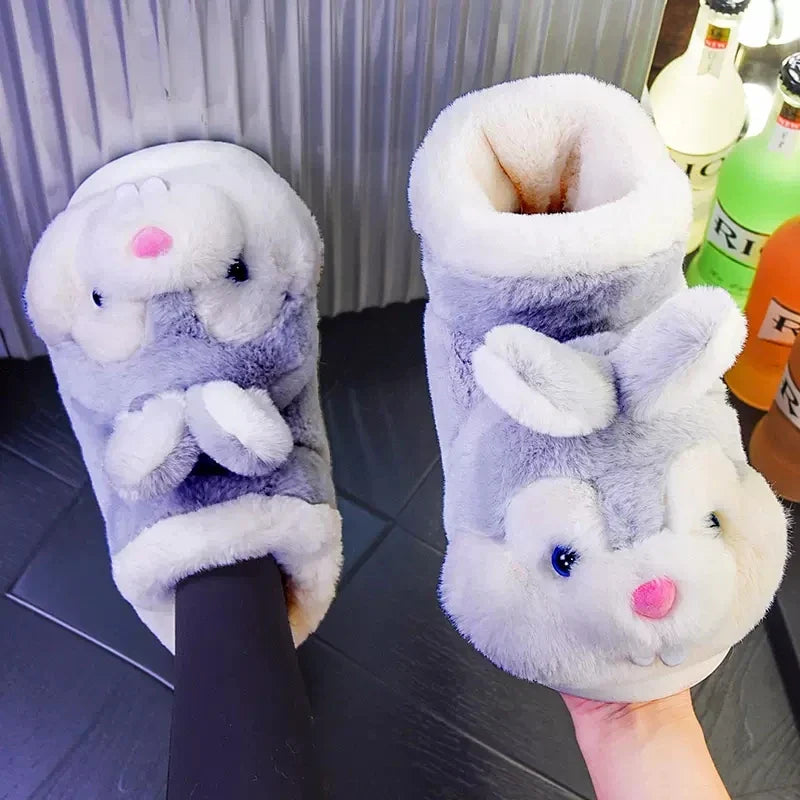 2025 Winter Warm Plush Slippers – High-Top Platform Indoor Snow Boots for Women & Men, Cozy Home Shoes with Soft Lining