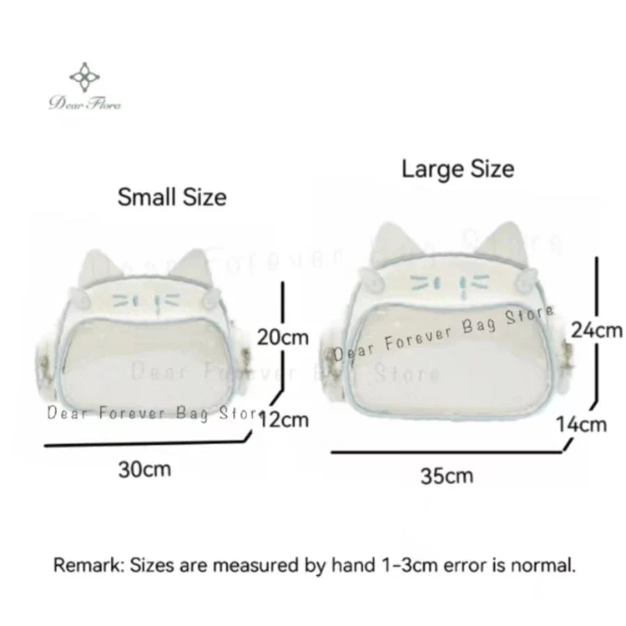 Y2K Korean Kawaii Cat Ita Bag — Cute PU Transparent Shoulder & Crossbody Bag for Girls, Harajuku Style Backpack