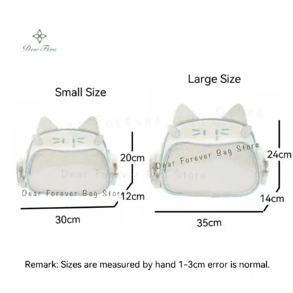 Y2K Korean Kawaii Cat Ita Bag — Cute PU Transparent Shoulder & Crossbody Bag for Girls, Harajuku Style Backpack