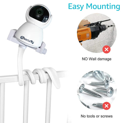 Universal Long Flexible Silicone Baby Monitor Holder - White, Hole-Free IP Camera Mount for Crib and Cradle