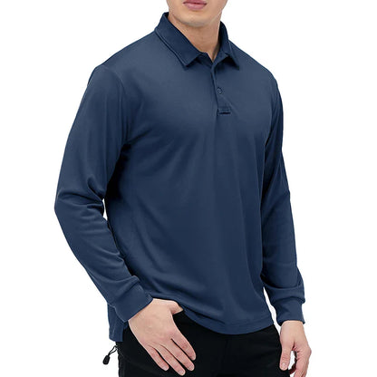 Men’s Lightweight Long Sleeve Polo Shirt — Performance Tactical Outdoor Hiking & Golf Shirt