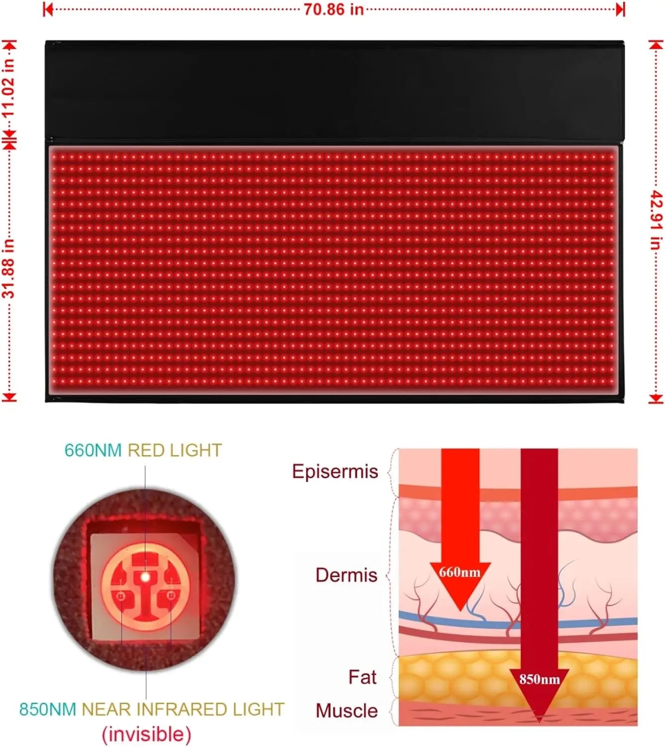 LOVTRAVEL 2560pcs LED Red Light Therapy Mat – 660 & 850nm Near Infrared Large Pad for Full Body Treatment
