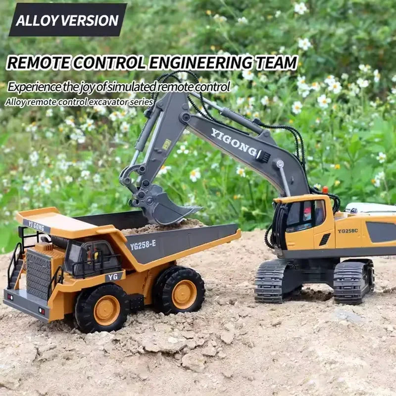 2.4G RC Excavator & Dump Truck Toy – Alloy & Plastic Construction Vehicle Model for Kids