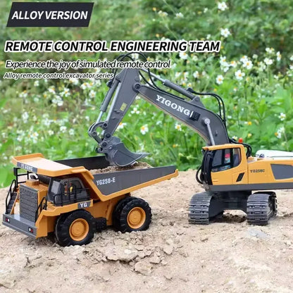 2.4G RC Excavator & Dump Truck Toy – Alloy & Plastic Construction Vehicle Model for Kids