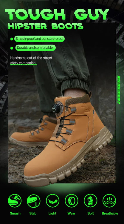 2024 Fashion Waterproof Security Work Boots – Protective Leather, Anti-Smash & Anti-Puncture Industrial Safety Shoes