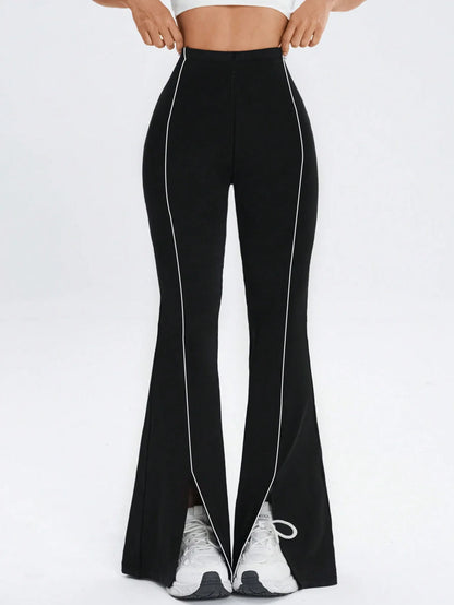 Women’s High Waisted Flared Yoga Pants – Slim Fit Split Hem, High Elasticity Hip Lift Wide Leg Fitness & Running Trousers