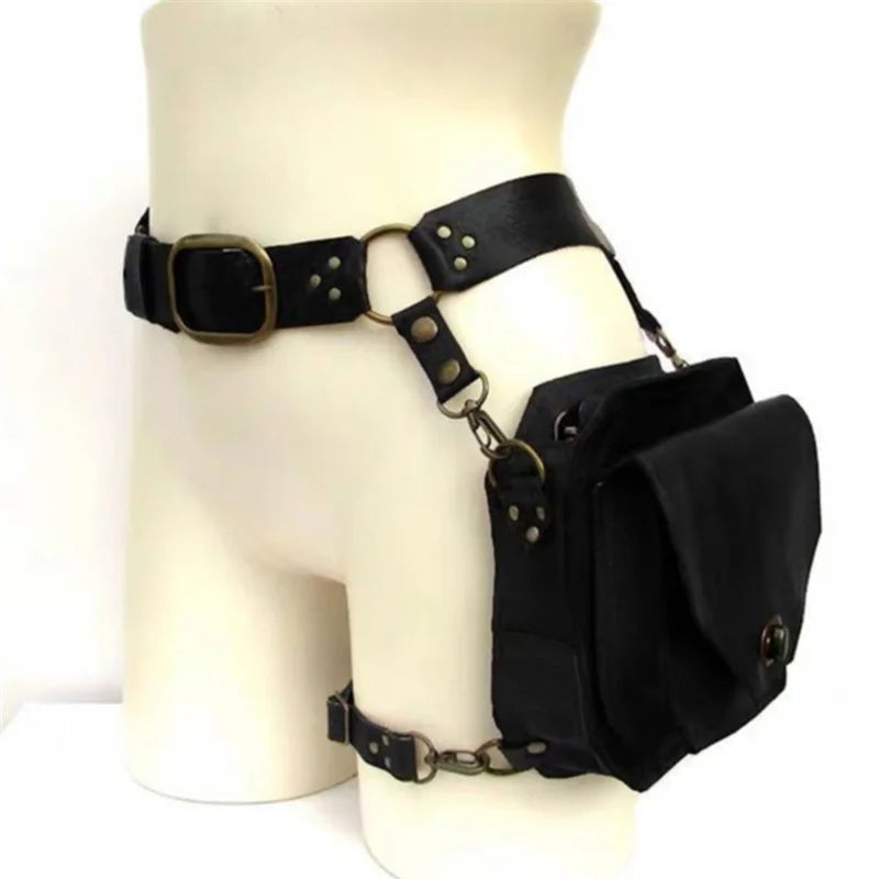 Punk Retro PU Waist Bag – Small Square Casual Crossbody Hip Pack for Women, Multi-Function Outdoor Leg Phone Pouch