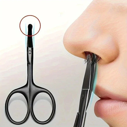 Black Stainless Steel Nose Hair Scissors – Safe Rounded Tip, Unisex Trimmer