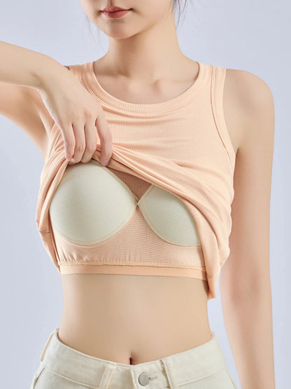 Women's Threaded Strap Camisole with Built-In Bra Pads - Solid Color Layering Tank Top