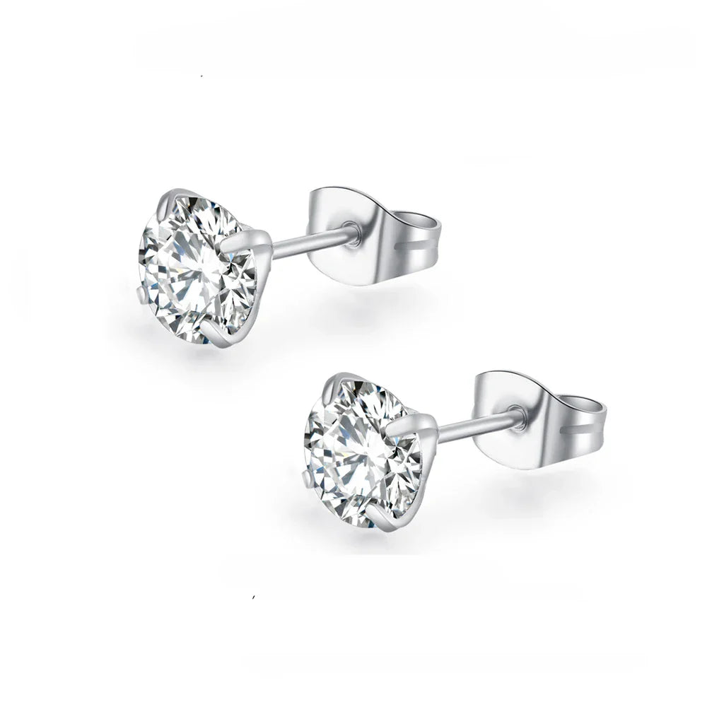 1–8 Pairs Stainless Steel Cubic Zirconia Stud Earrings Set – 6MM Unisex Minimalist Ear Piercing Jewelry for Men & Women