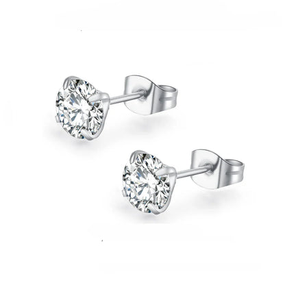 1–8 Pairs Stainless Steel Cubic Zirconia Stud Earrings Set – 6MM Unisex Minimalist Ear Piercing Jewelry for Men & Women
