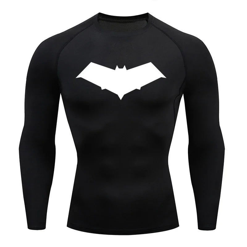 Men’s Summer Casual Compression T-Shirt — Quick-Dry Bat Print Fitness, Gym, MMA Rashguard Workout Tee