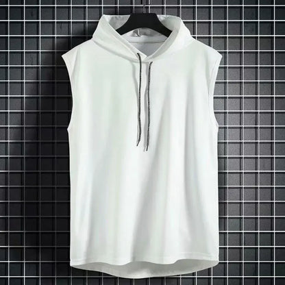 Ice Silk Summer Muscle Hoodie Vest | Sleeveless Bodybuilding Gym Workout Fitness Shirt | High-Quality Hip Hop Sweatshirt Top