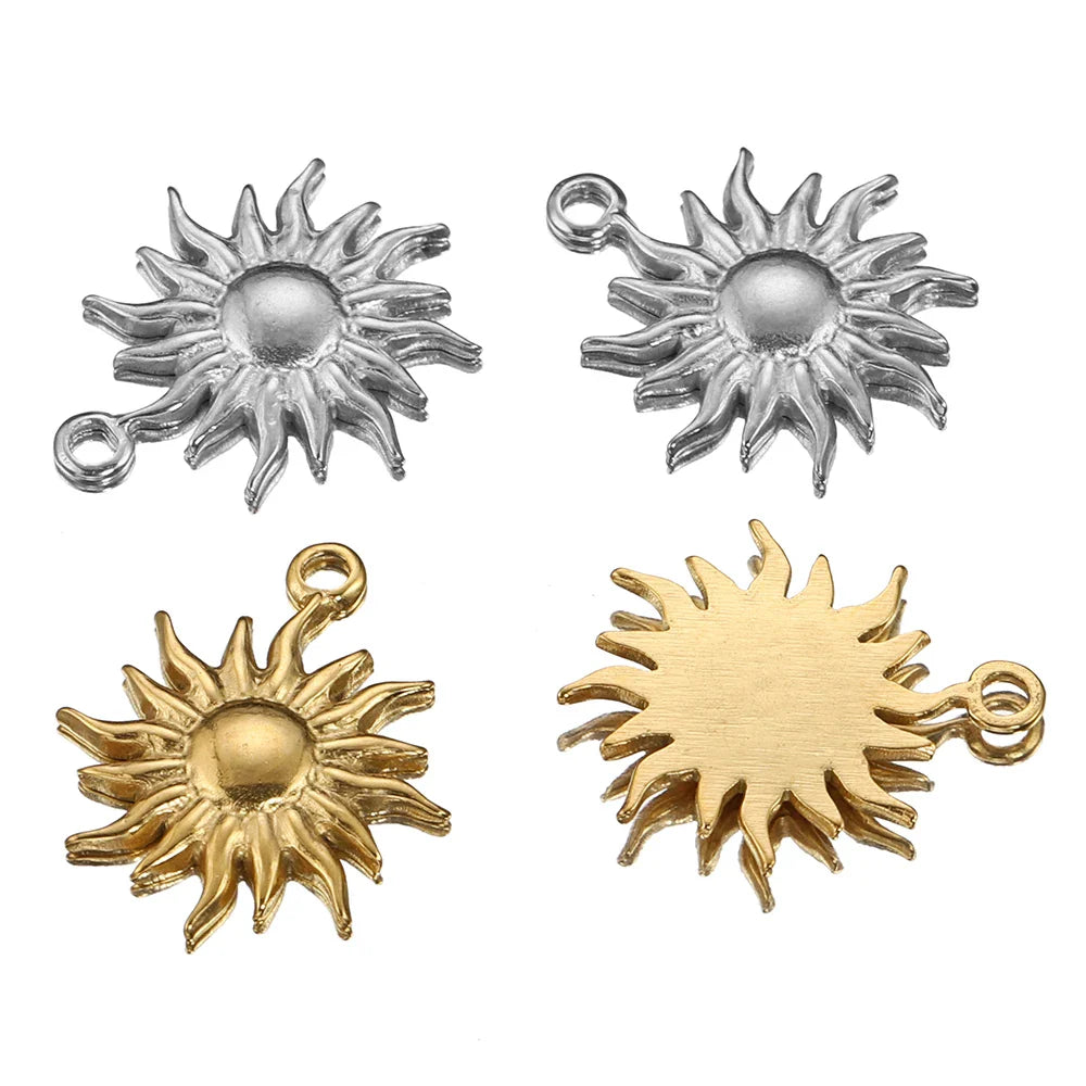 5PCS Stainless Steel Sunburst Sun Pendant Charms – DIY Jewelry Making Supplies for Necklaces & Bracelets