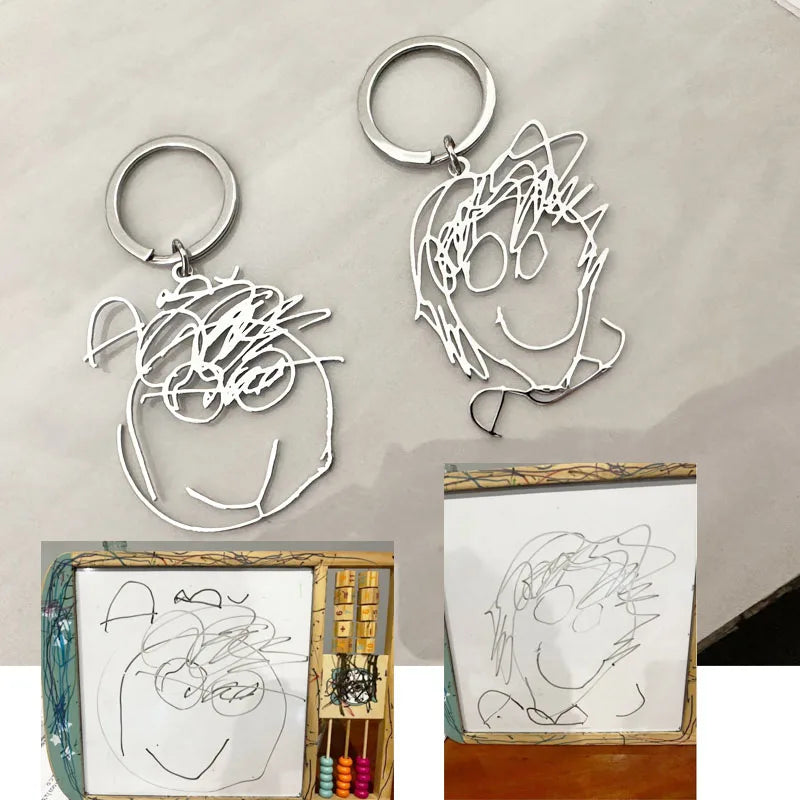 Personalized Children’s Drawing Keychain – Custom Kids Artwork Photo & Logo Car Keyring Gift