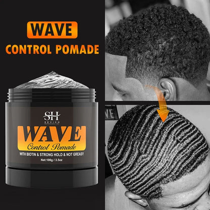 Deep Wave Control Pomade Shampoo Kit - Biotin Edge Control & Strong Hold Hair Gel for Men
