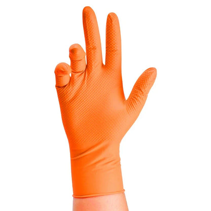 Heavy Duty Orange Nitrile Gloves 8Mil – Industrial Disposable Work Gloves with Diamond Grip for Mechanic Safety