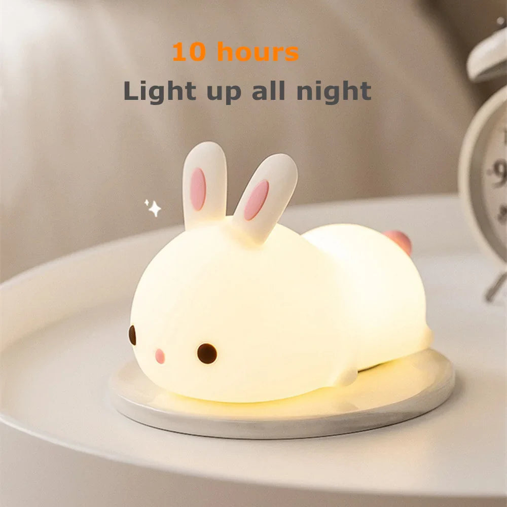 RGB Touch Sensor Rabbit Night Light – 16-Color USB Rechargeable Silicone Bunny Lamp, Kids’ Nightlight & Festival Gift