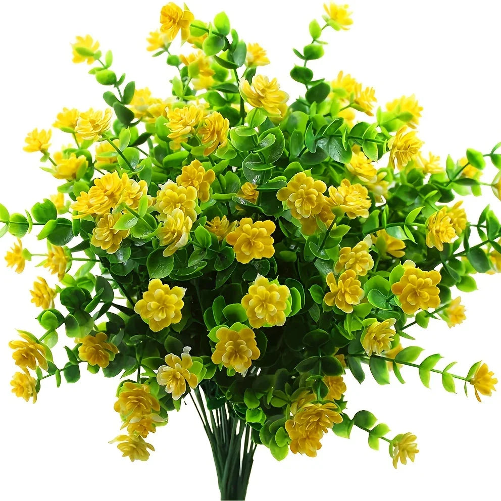 4 Bundles UV Resistant Artificial Plants – Faux Bushes Plastic Flowers for Outdoor Garden, Porch, Wedding & Farmhouse Decor