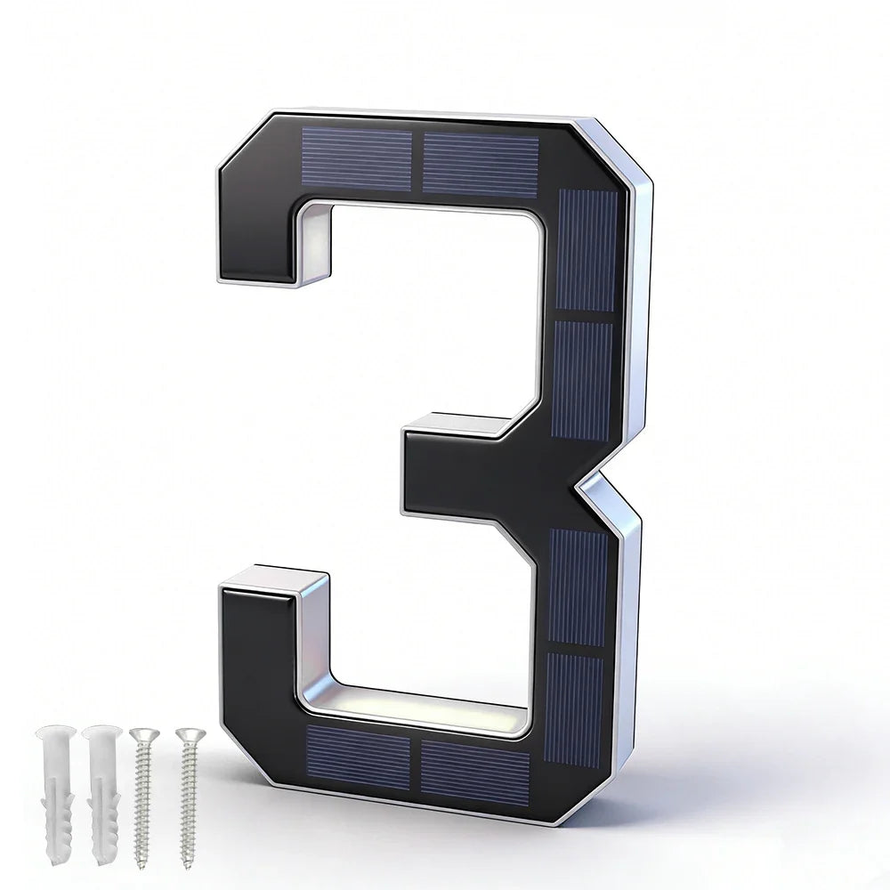 12CM Solar House Number Light - LED Outdoor Address Sign with Light Sensor for Home & Doorway