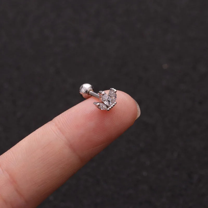 Crystal Flower Tragus Piercing Earring – 16G Cross Cartilage, Helix, Conch, Rook, Lobe & Labret Stud Jewelry