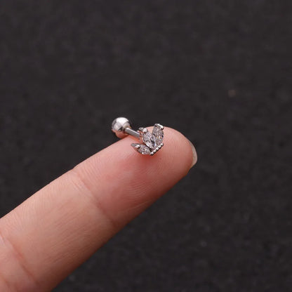 Crystal Flower Tragus Piercing Earring – 16G Cross Cartilage, Helix, Conch, Rook, Lobe & Labret Stud Jewelry