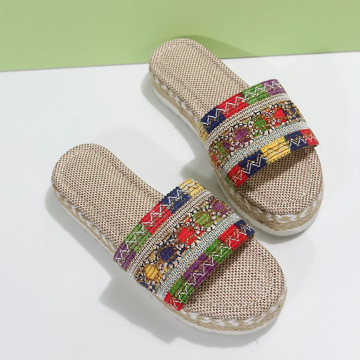 Bohemian Weave Women's Platform Slippers – Handmade Espadrille Sandals, Summer 2023 Beach & Casual Heels