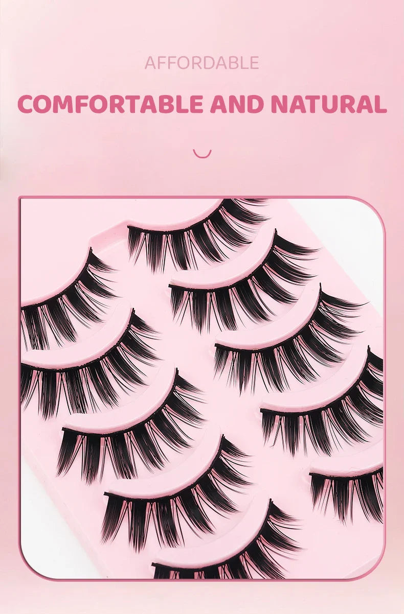 DINGSEN 5 Pairs Manga Style False Eyelashes — Soft, Natural, Long Anime Wispy Strip Lashes for Makeup