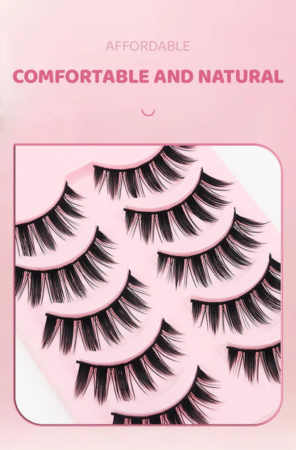 DINGSEN 5 Pairs Manga Style False Eyelashes — Soft, Natural, Long Anime Wispy Strip Lashes for Makeup