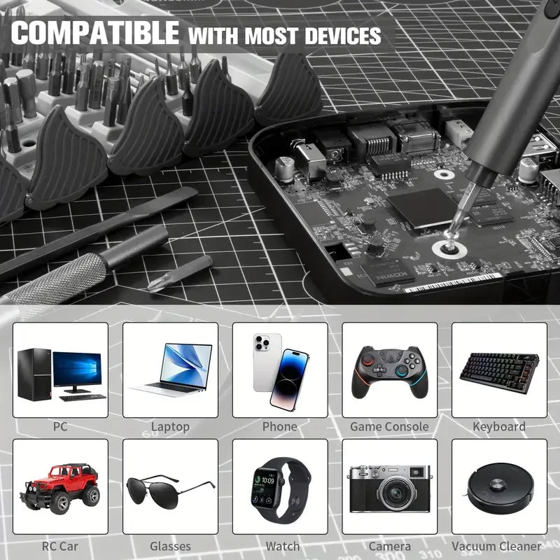138-in-1 Mini Electric Screwdriver Set – Precision Magnetic Bits & Durable Alloy Tool Kit for PC, iPhone & DIY Repairs