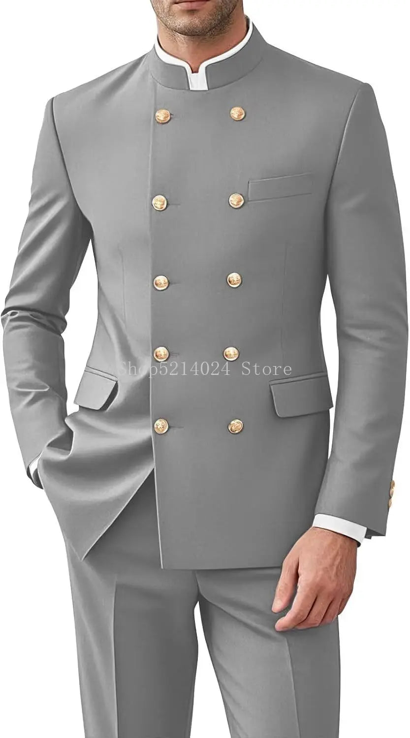 Men’s 2-Piece Suit Set - Gold Button Jacket & Pants Formal Wedding Style Outfit