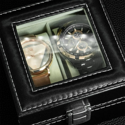 PU Leather Watch Display Box — Glass Top Storage Organizer with Slots for Men’s Watches, Perfect Gift