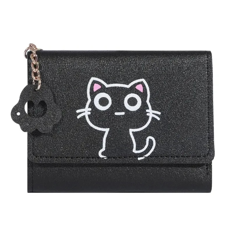 2023 New Cat-Themed Mini Wallet for Women - Cute and Fashionable Short Fold Design with Personalized Student Style