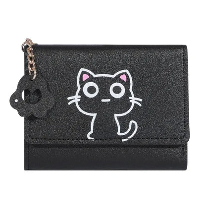 2023 New Cat-Themed Mini Wallet for Women - Cute and Fashionable Short Fold Design with Personalized Student Style