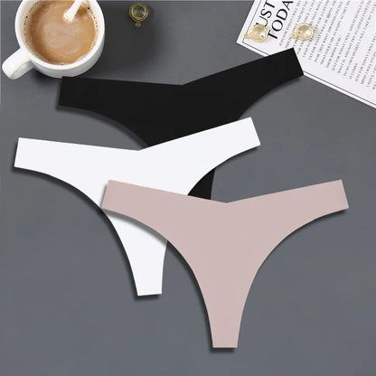FINETOO 3PCS Women’s Ice Silk Seamless V-Waist Thongs — Low Rise Sport Panties, 10 Solid Colors, Breathable G-String