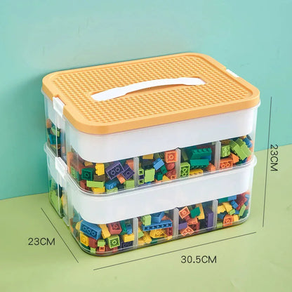 Stackable Kids Storage Box – Building Blocks Organizer with Handle, Adjustable Toy & Sundries Container for Children