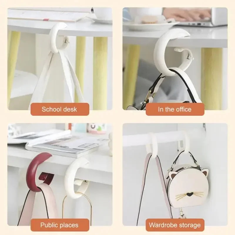 Portable Bag Hook Hanger - Foldable Table Hook for Office Decor, Plastic Desk Side Hook for Handbag, Travel Bag Organizer Hooks Holder