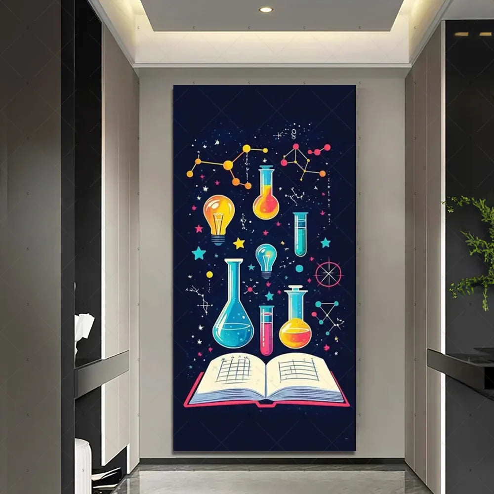 Chemistry Lab Door Cover Backdrop – Science Experiment Party Decoration & Photography Props with Laboratory Equipment Theme
