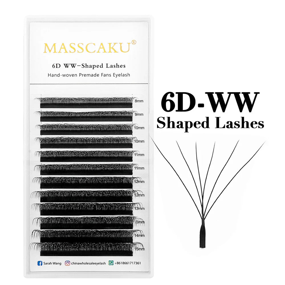 MASSCAKU 12 Lines Premium Mink 3D–6D W Shape Pre-Made Lash Extensions – Soft Natural False Eyelash Extension Supplies