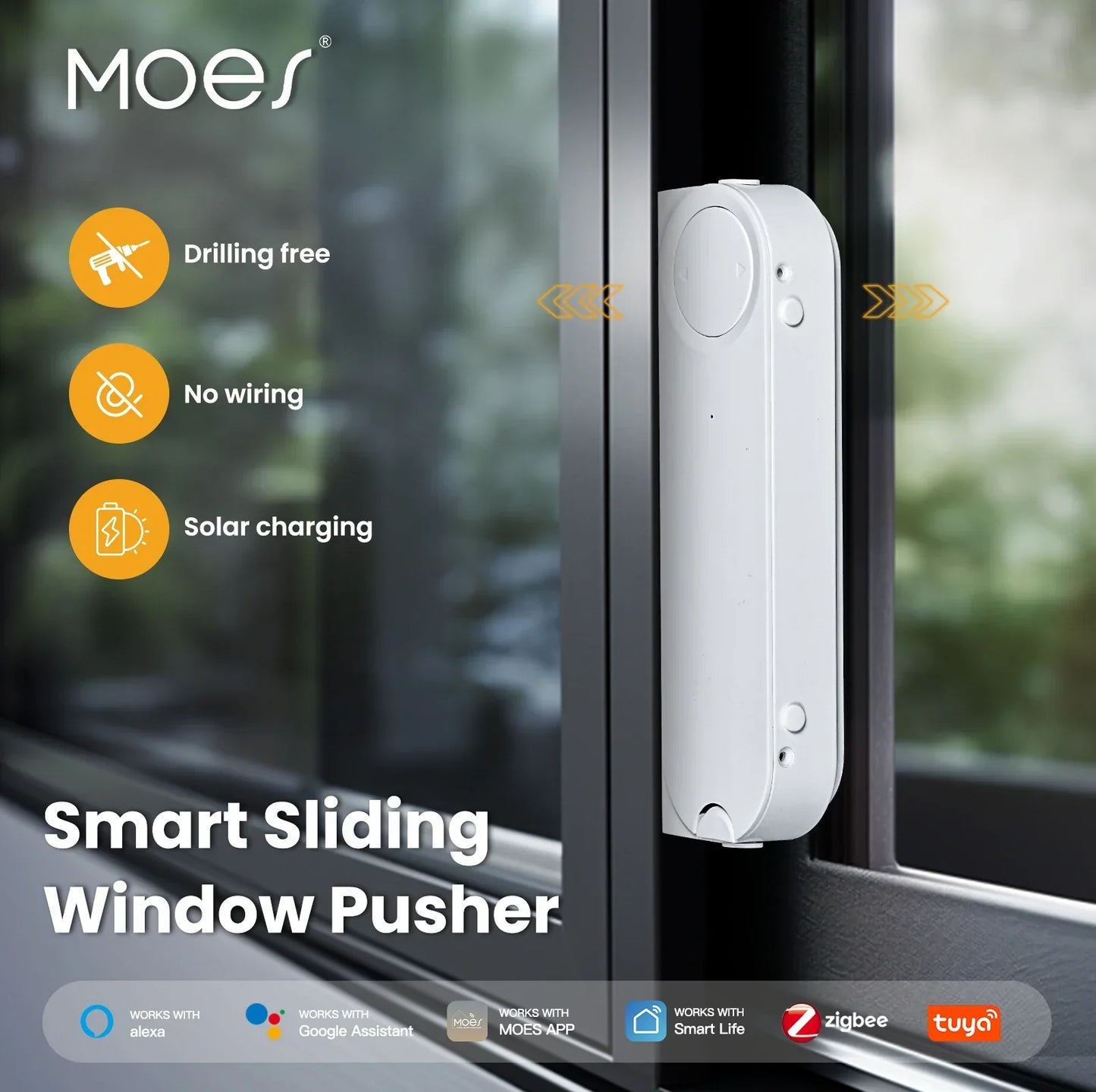 MOES Tuya ZigBee Smart Sliding Window Pusher – Automatic Opener & Closer, Solar Charging, App Remote Control, Alexa/Google Home Compatible
