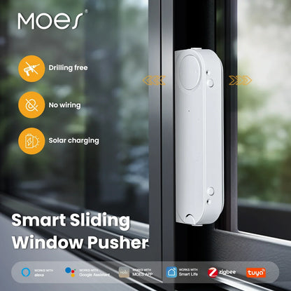 MOES Tuya ZigBee Smart Sliding Window Pusher – Automatic Opener & Closer, Solar Charging, App Remote Control, Alexa/Google Home Compatible