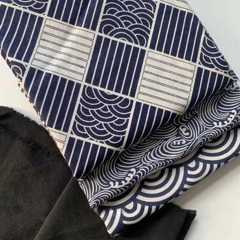 150x50cm Cotton Linen Blue Retro Fabric – Handmade DIY Material for Tablecloths, Curtains, Bento Bags & Storage Bags